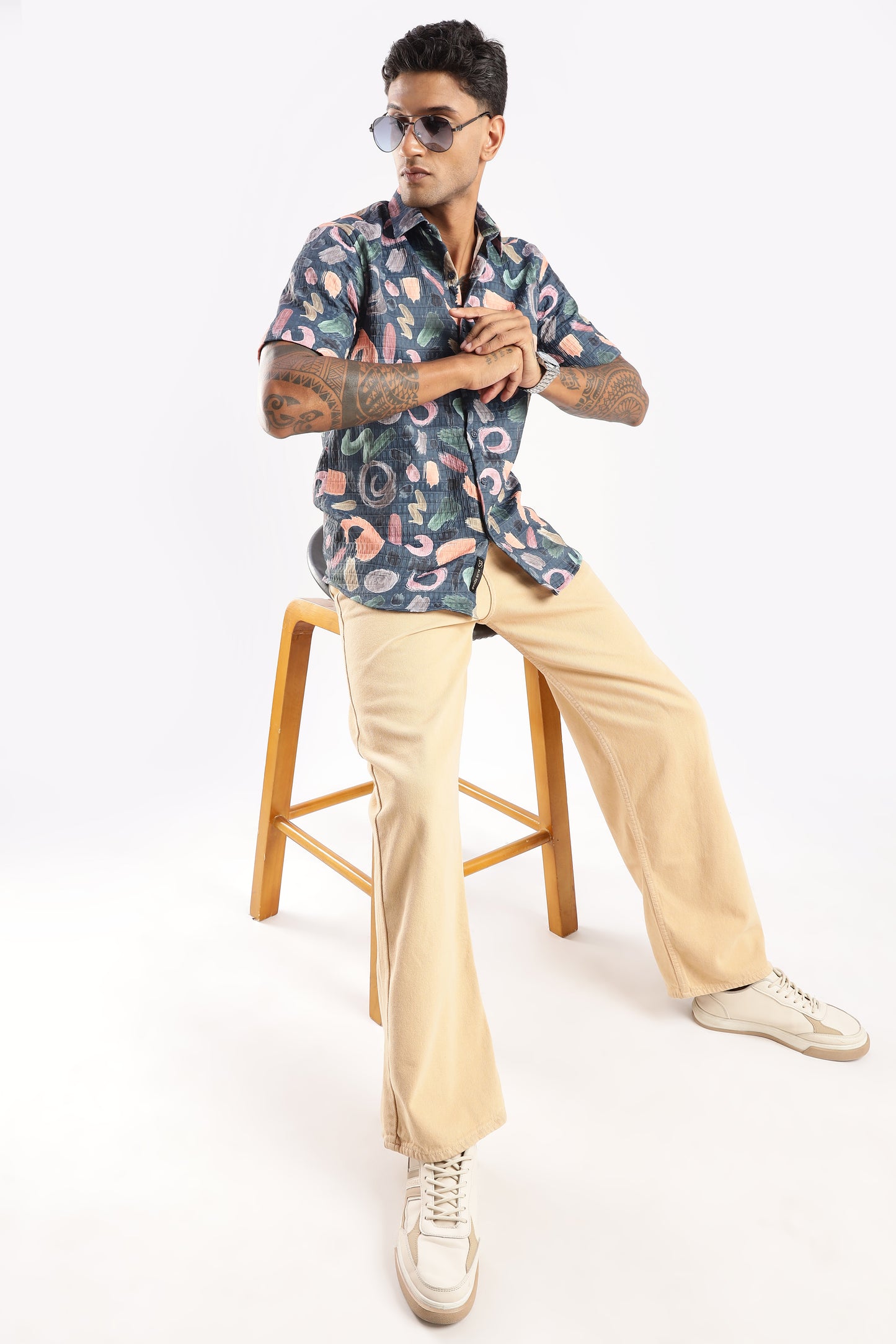 Men’s Abstract Confetti Print Short-Sleeve Shirt – Navy