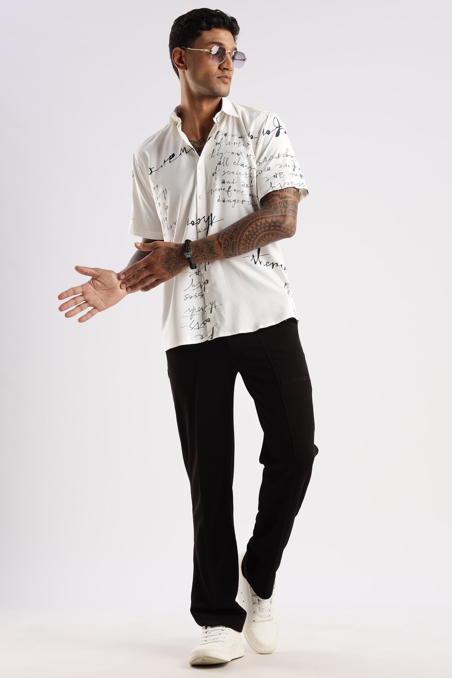 Men’s Urban Calligraphy Button-Down – Short Sleeves