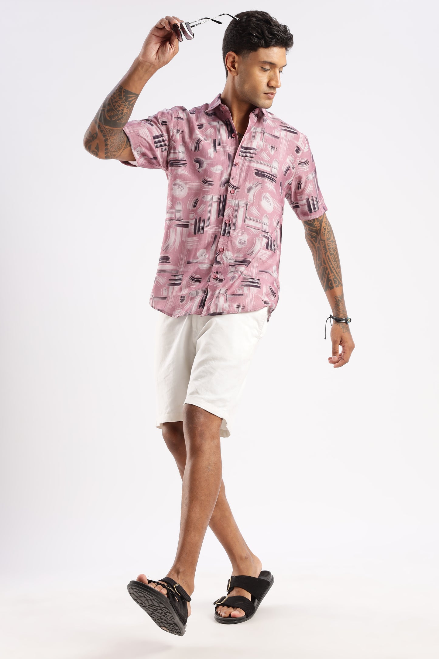Men’s Brushstroke Texture Short-Sleeve Shirt – Dusty Rose