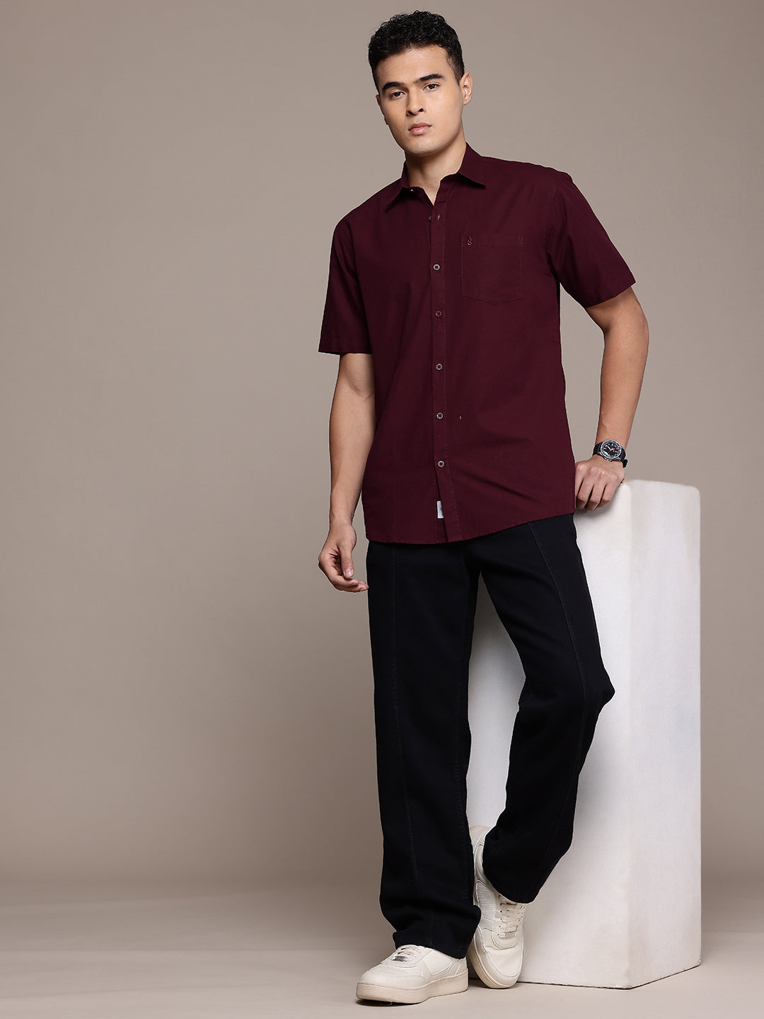 Men’s Maroon Linen Half Sleeves Casual Shirt