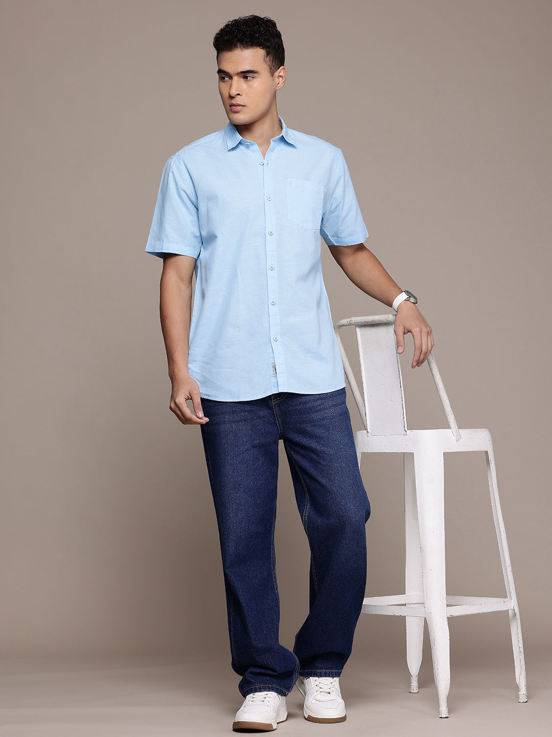 Men’s Light Blue Linen Half Sleeves Casual Shirt