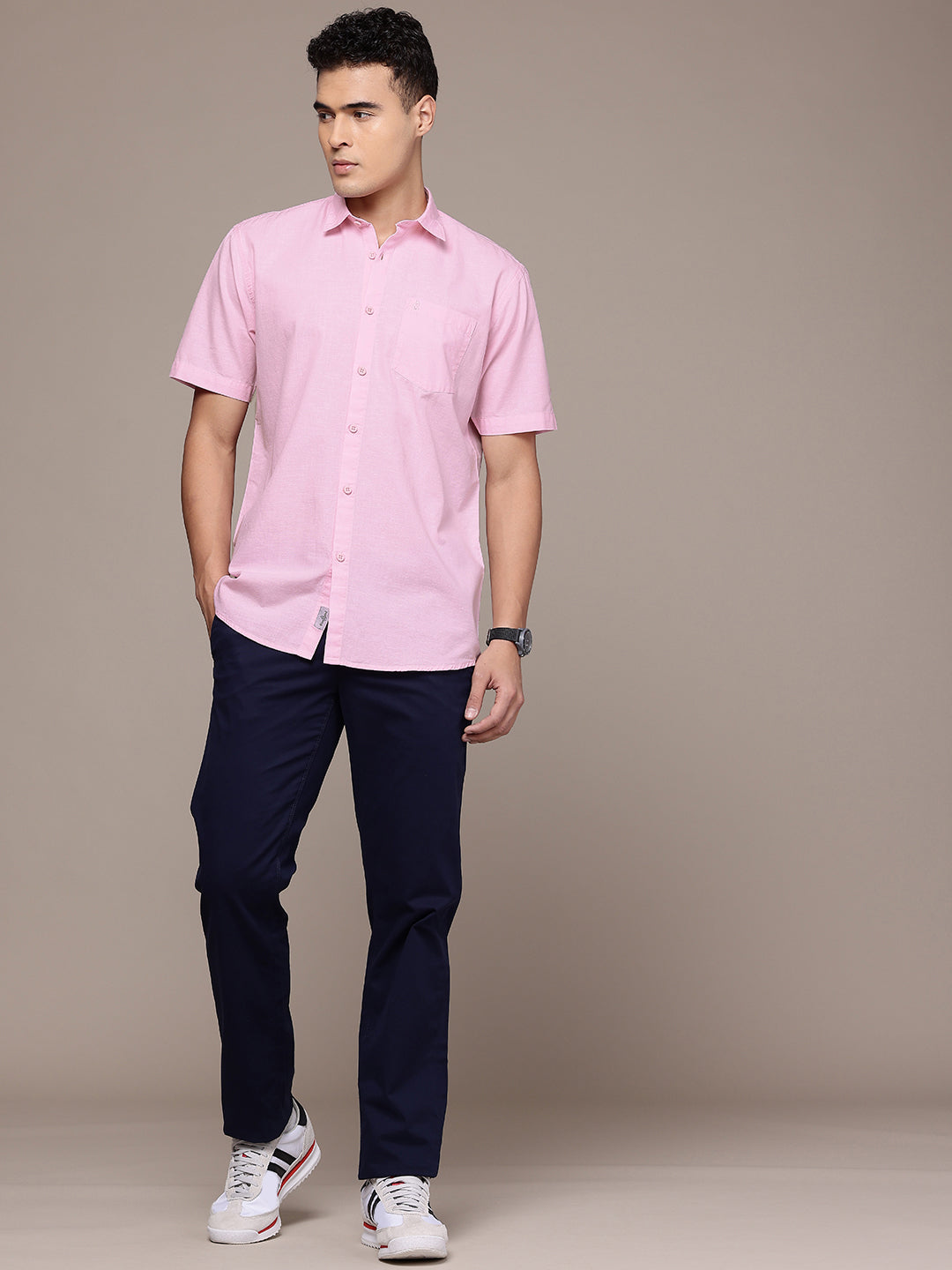 Men’s Light Pink Linen Half Sleeves Casual Shirt