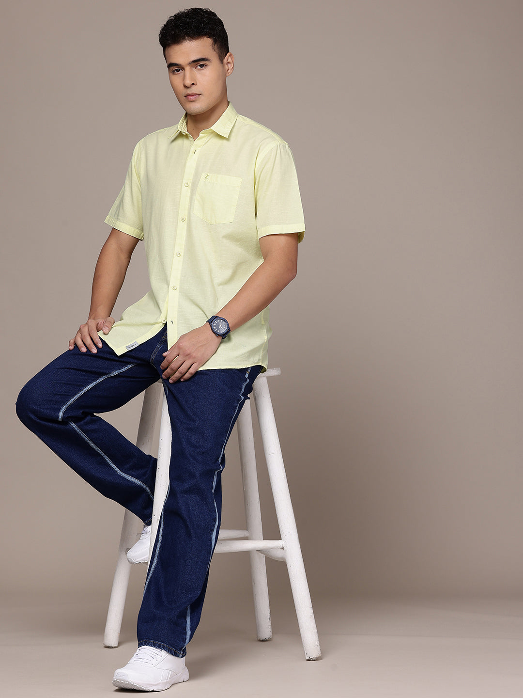 Men’s Lime Yellow Linen Half Sleeves Casual Shirt