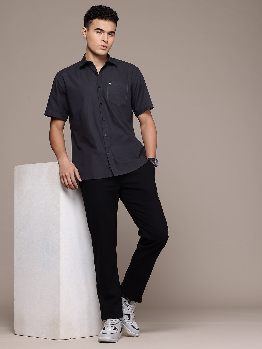 Men’s Slate Grey Linen Half Sleeves Casual Shirt