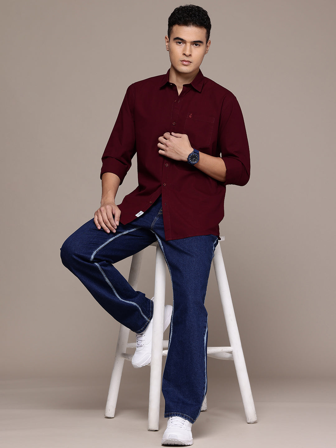 Men’s Maroon Linen Full Sleeves Casual Shirt
