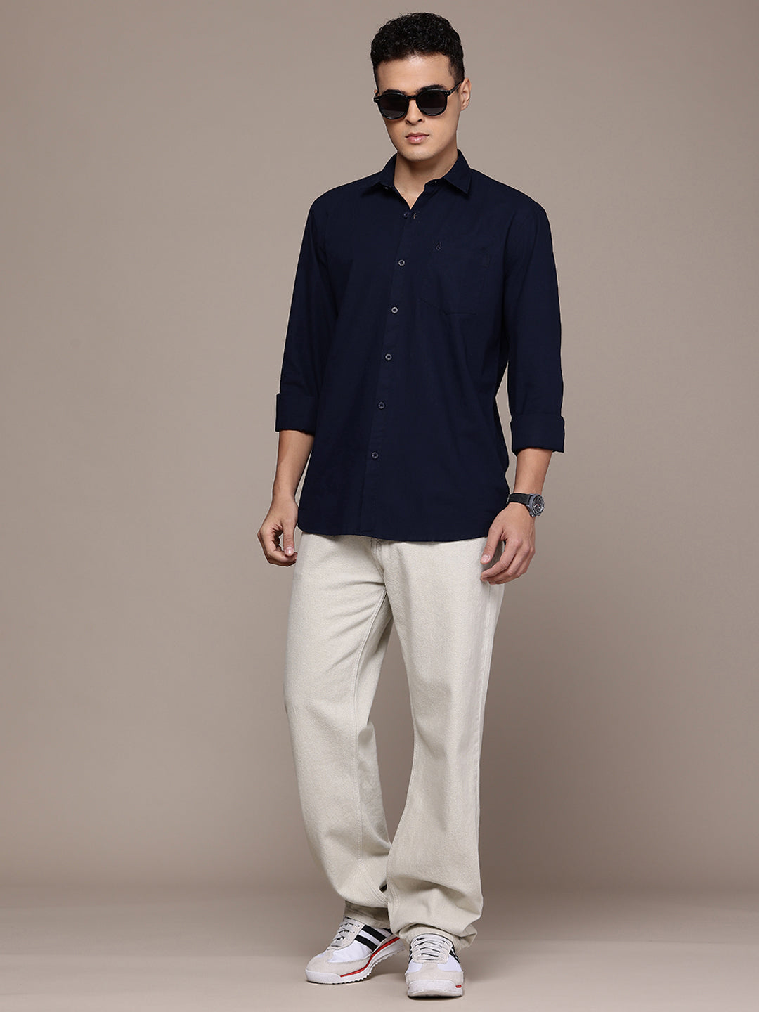 Men’s Navy Blue Linen Full Sleeves Casual Shirt