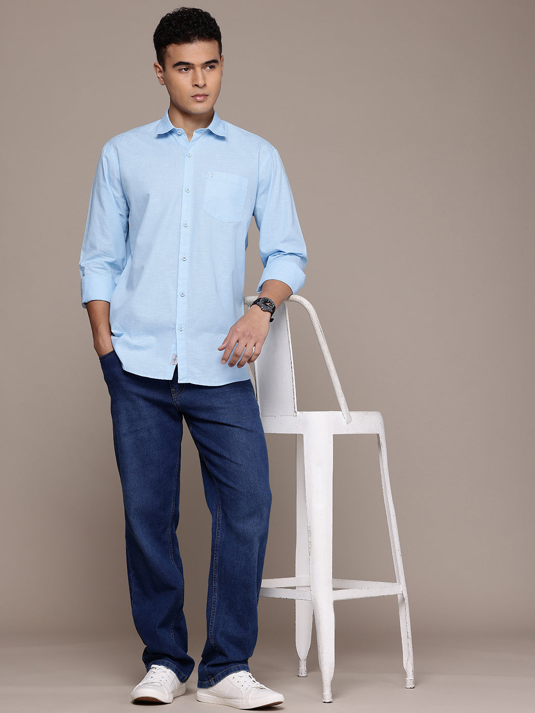 Men’s Light Blue Linen Full Sleeves Casual Shirt