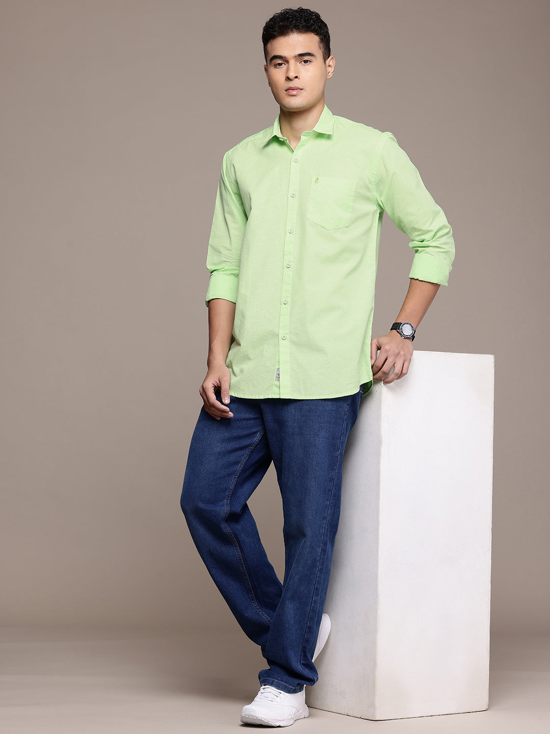 Men’s Pista Green Linen Full Sleeves Casual Shirt