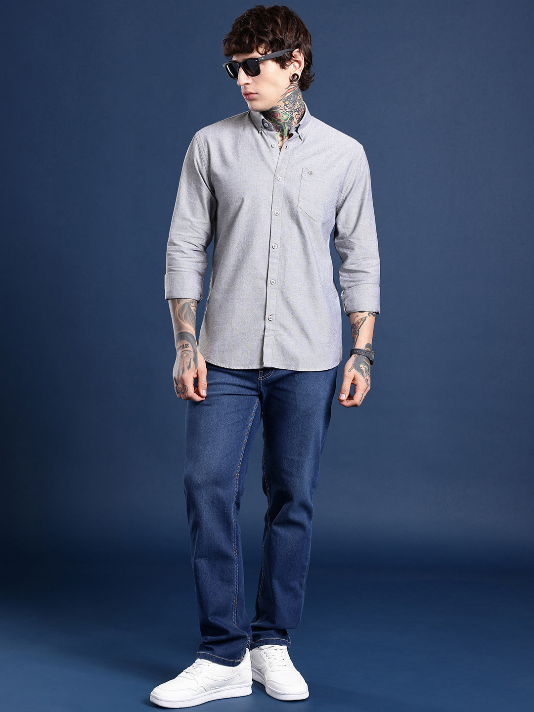 Slate Grey Oxford Cotton Shirt – Button-Down Collar & Chest Pocket
