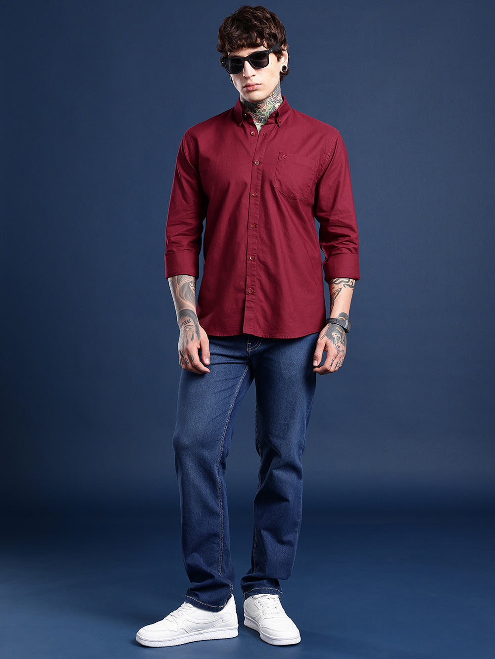 Burgundy Oxford Cotton Shirt – Button-Down Collar & Chest Pocket