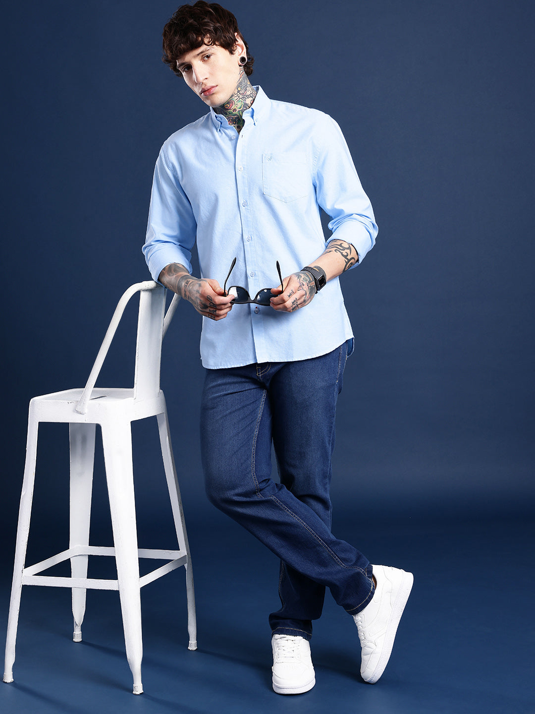 Sky Blue Oxford Cotton Shirt – Button-Down Collar & Chest Pocket