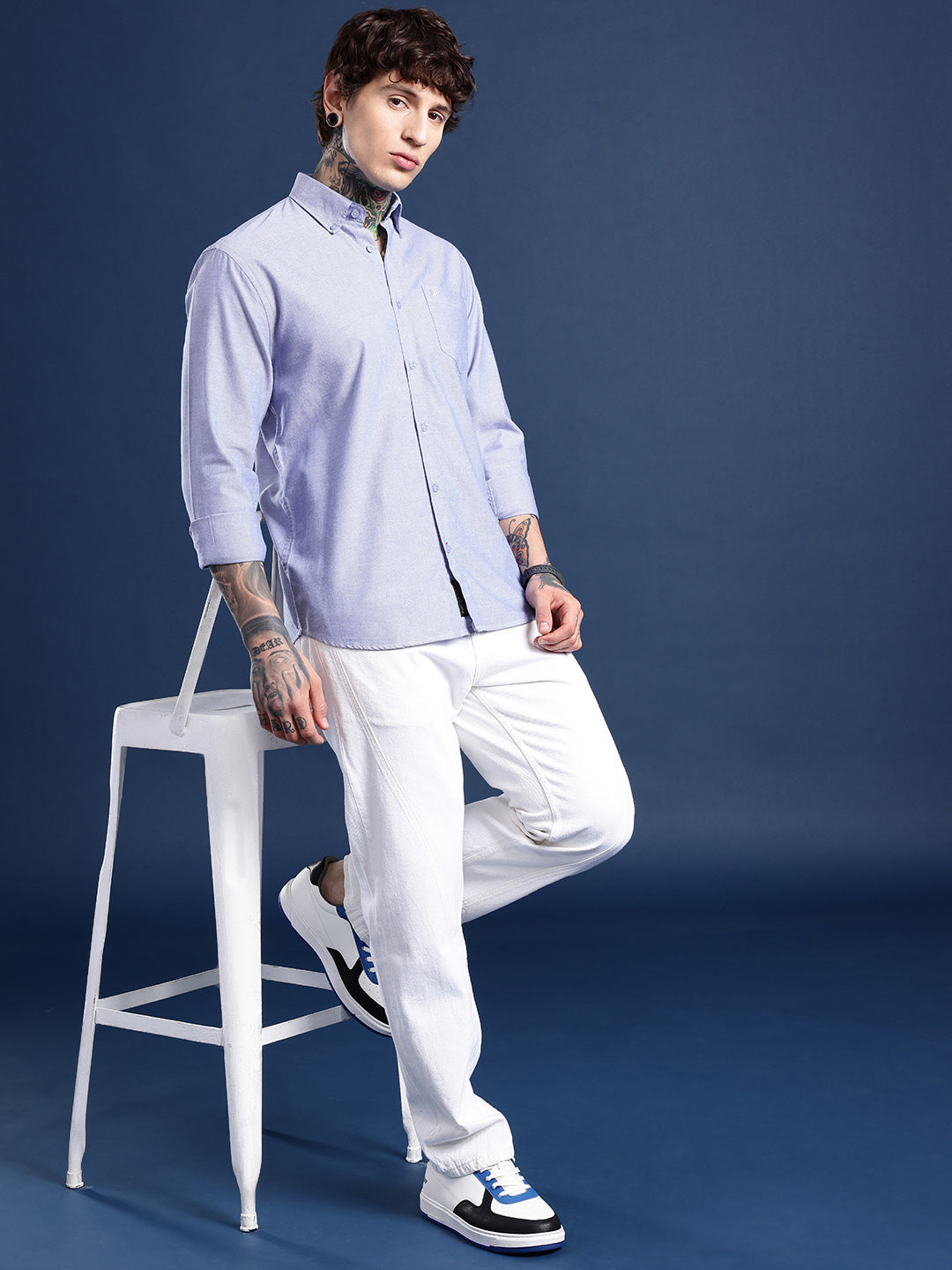 Lilac Micro-Oxford Cotton Shirt – Spread Collar & Chest Pocket