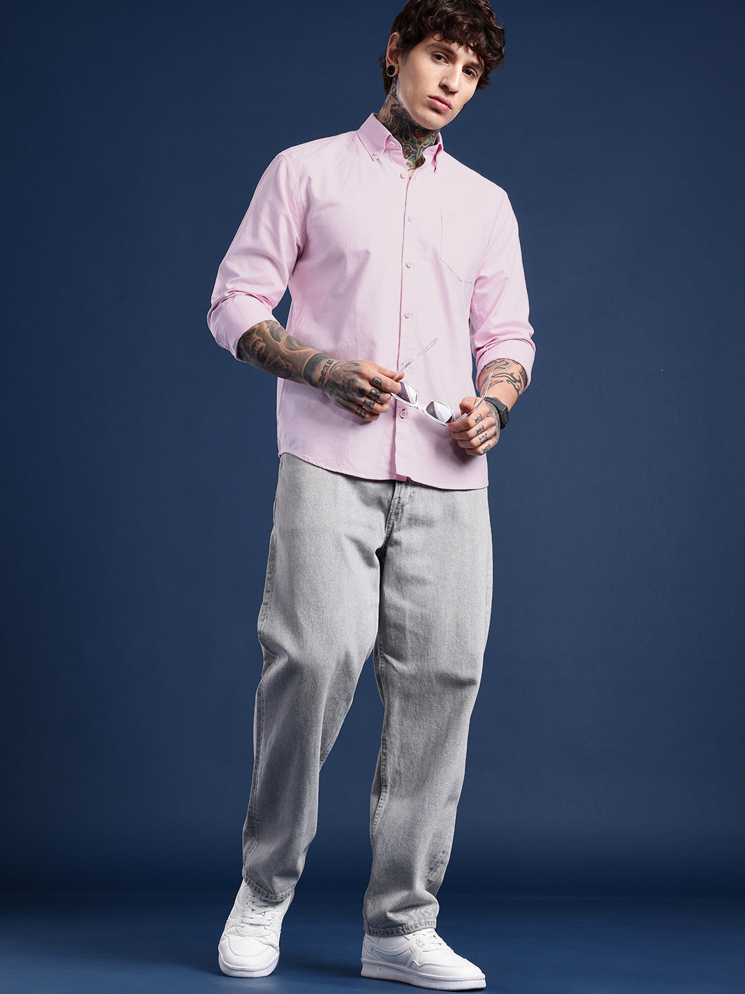 Powder Pink Oxford Cotton Shirt – Button-Down Collar & Chest Pocket