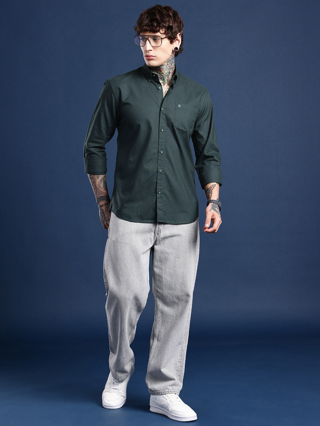 Emerald Green Oxford Cotton Shirt – Button-Down Collar & Chest Pocket