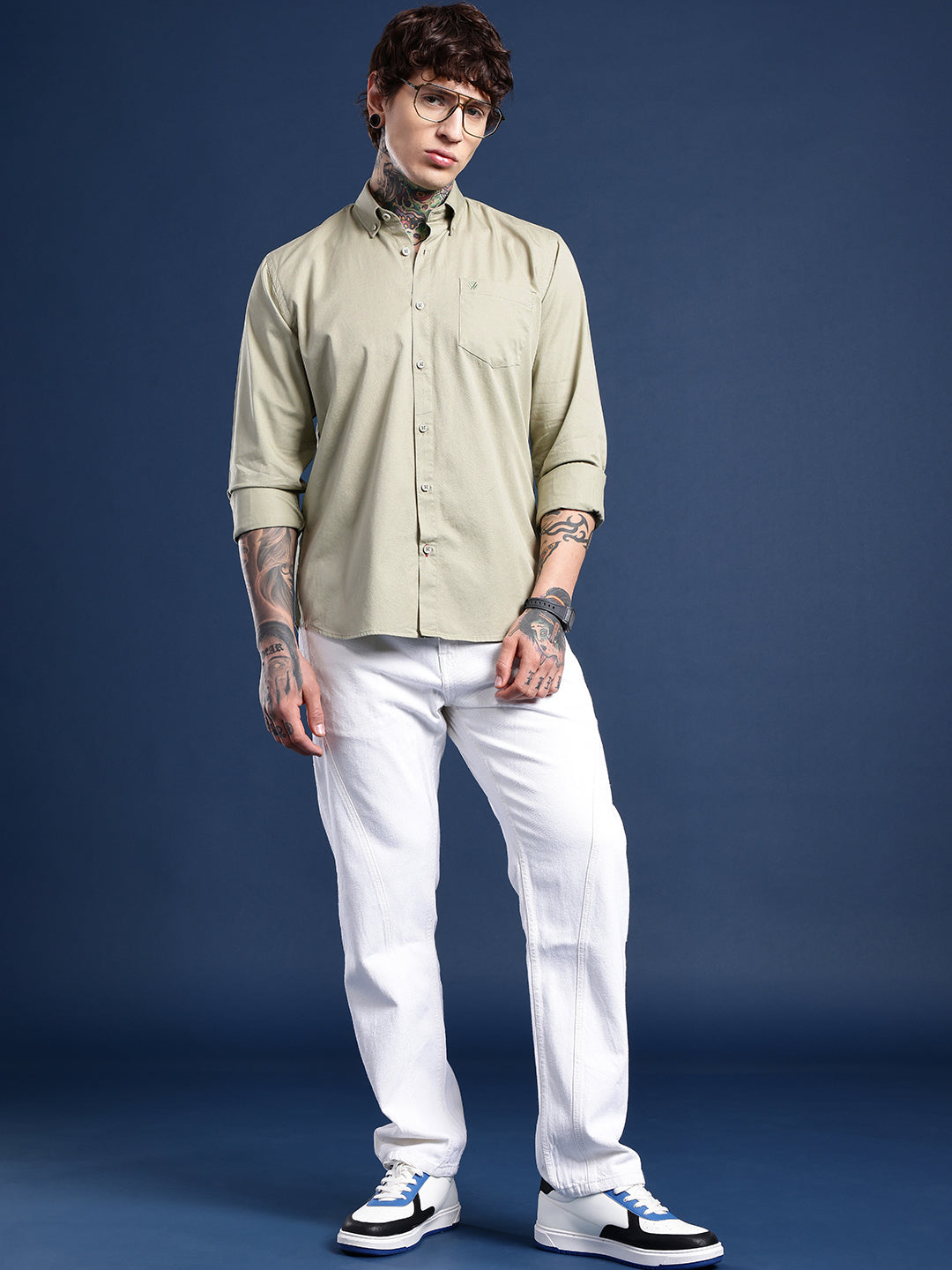 Pistachio Green Oxford Cotton Shirt – Button-Down Collar & Chest Pocket
