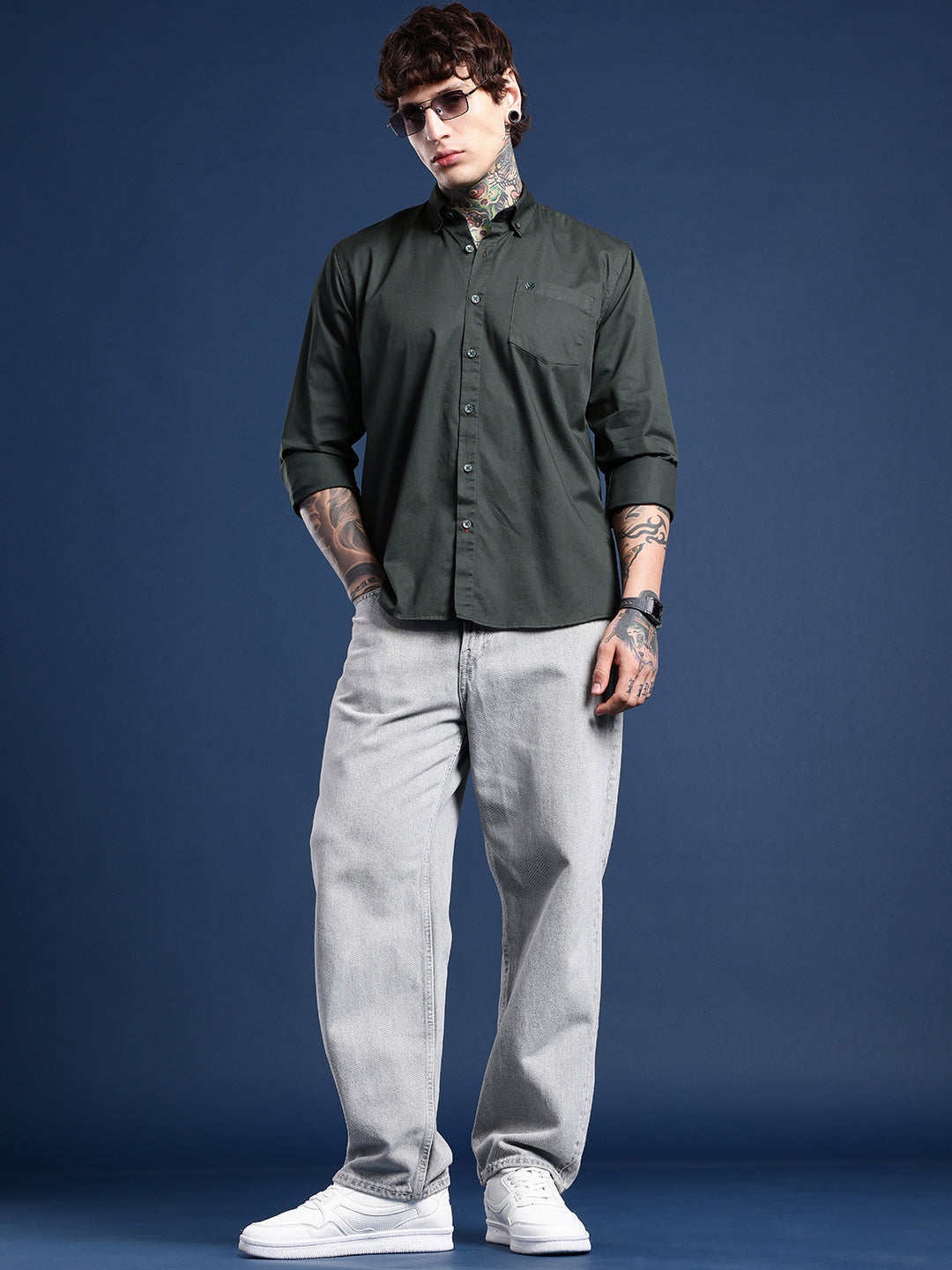 Forest Green Oxford Cotton Shirt – Button-Down Collar & Chest Pocket