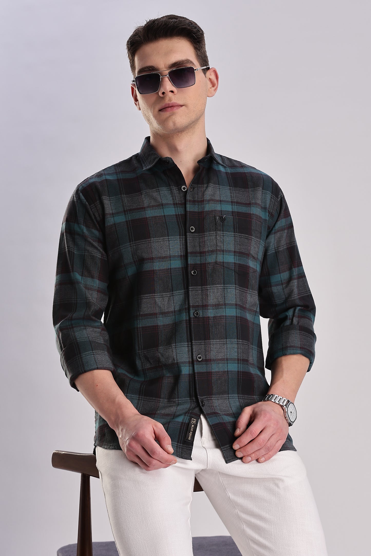 Men’s Brushed Plaid Long-Sleeve Shirt – Forest & Black