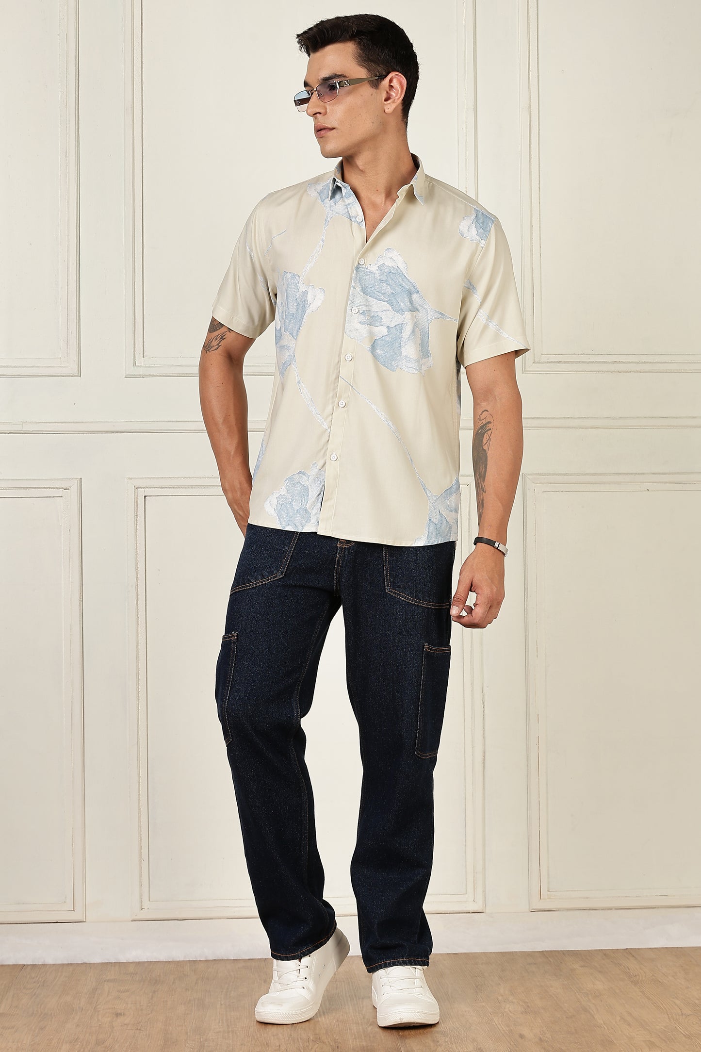 Men’s Watercolor Cloud Print Short-Sleeve Shirt – Sand & Sky