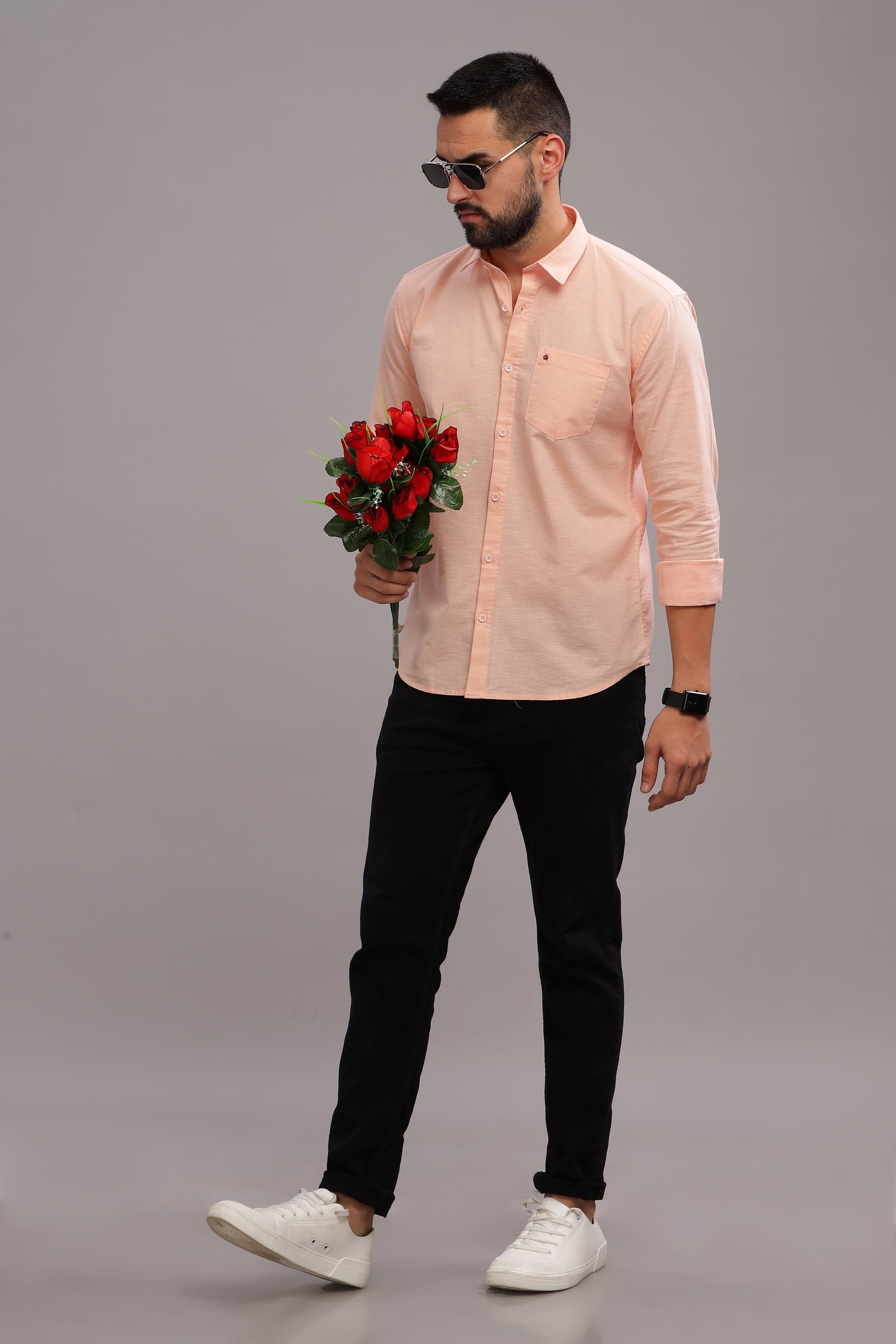 Men’s Peach Linen Full Sleeves Casual Shirt