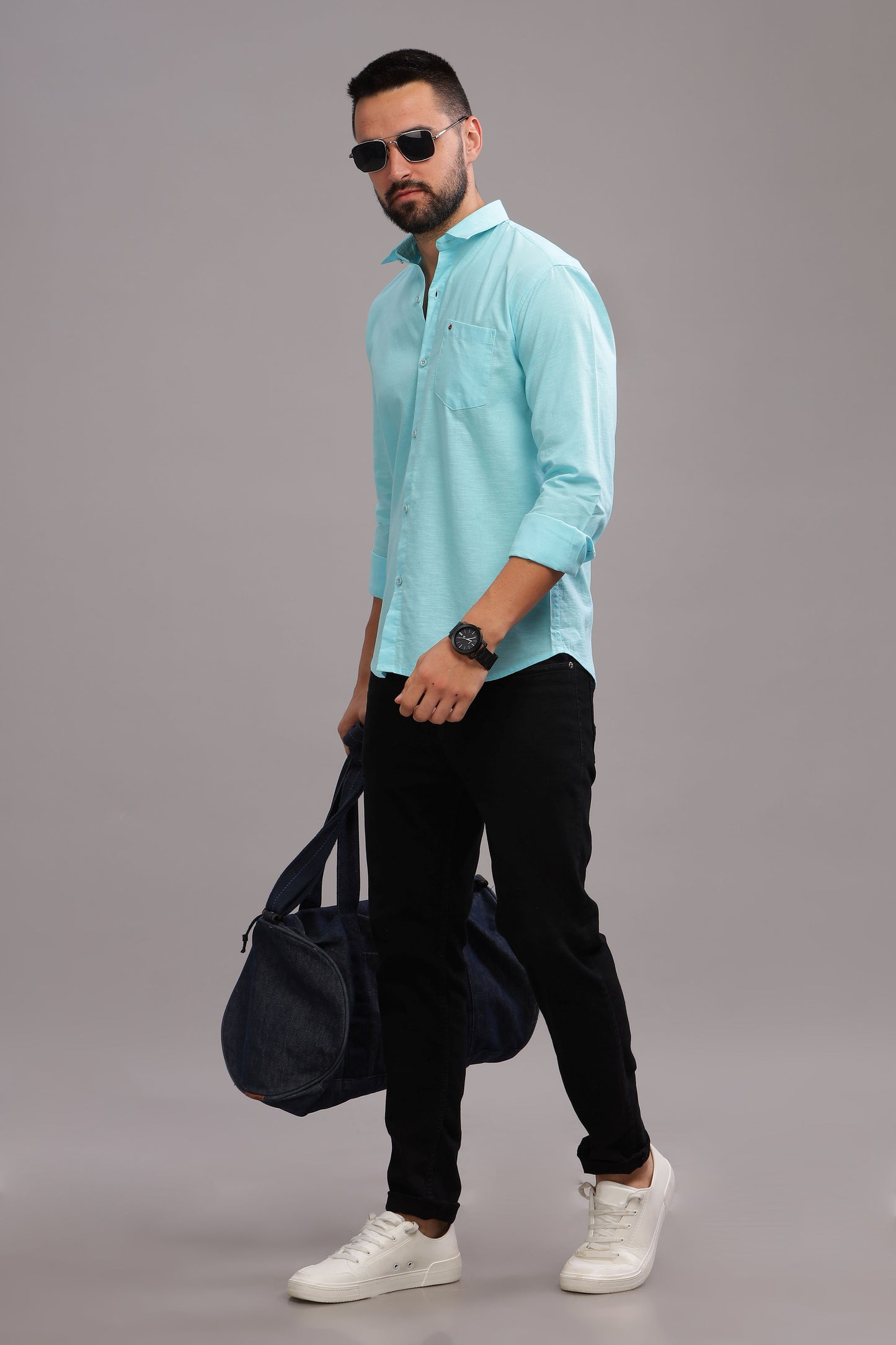 Men’s Sea Green Linen Full Sleeves Casual Shirt