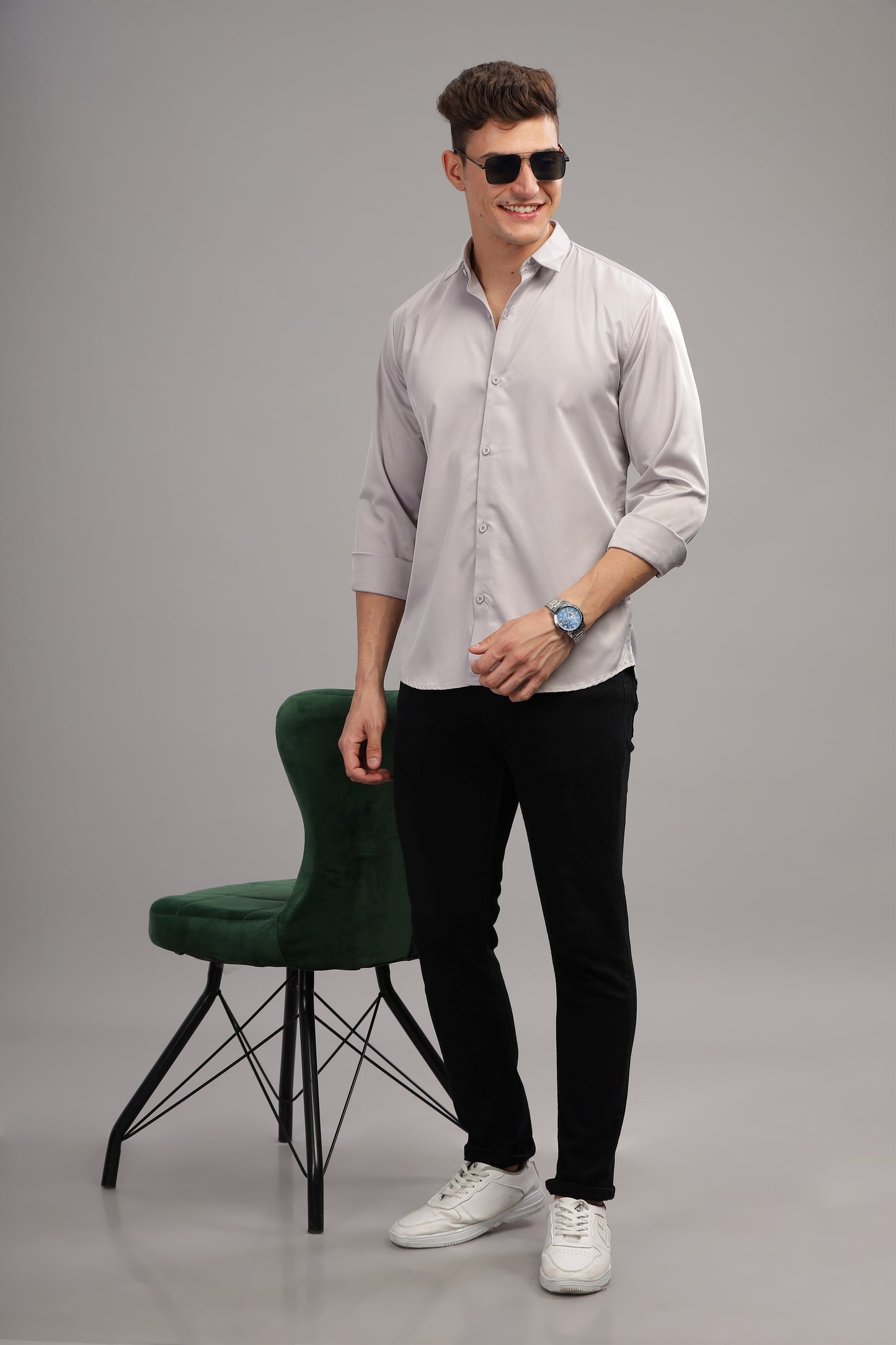 Silver Grey Luxe-Satin Shirt