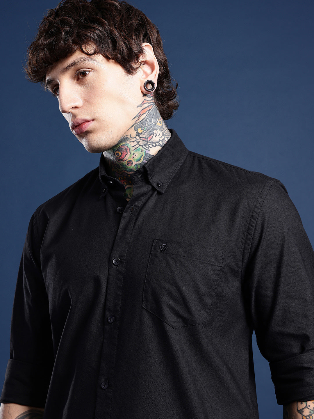 Jet Black Oxford Cotton Shirt – Button-Down Collar & Chest Pocket