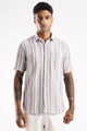 Men’s Linen-Look Vertical Stripe Short-Sleeve Shirt – Lilac & White