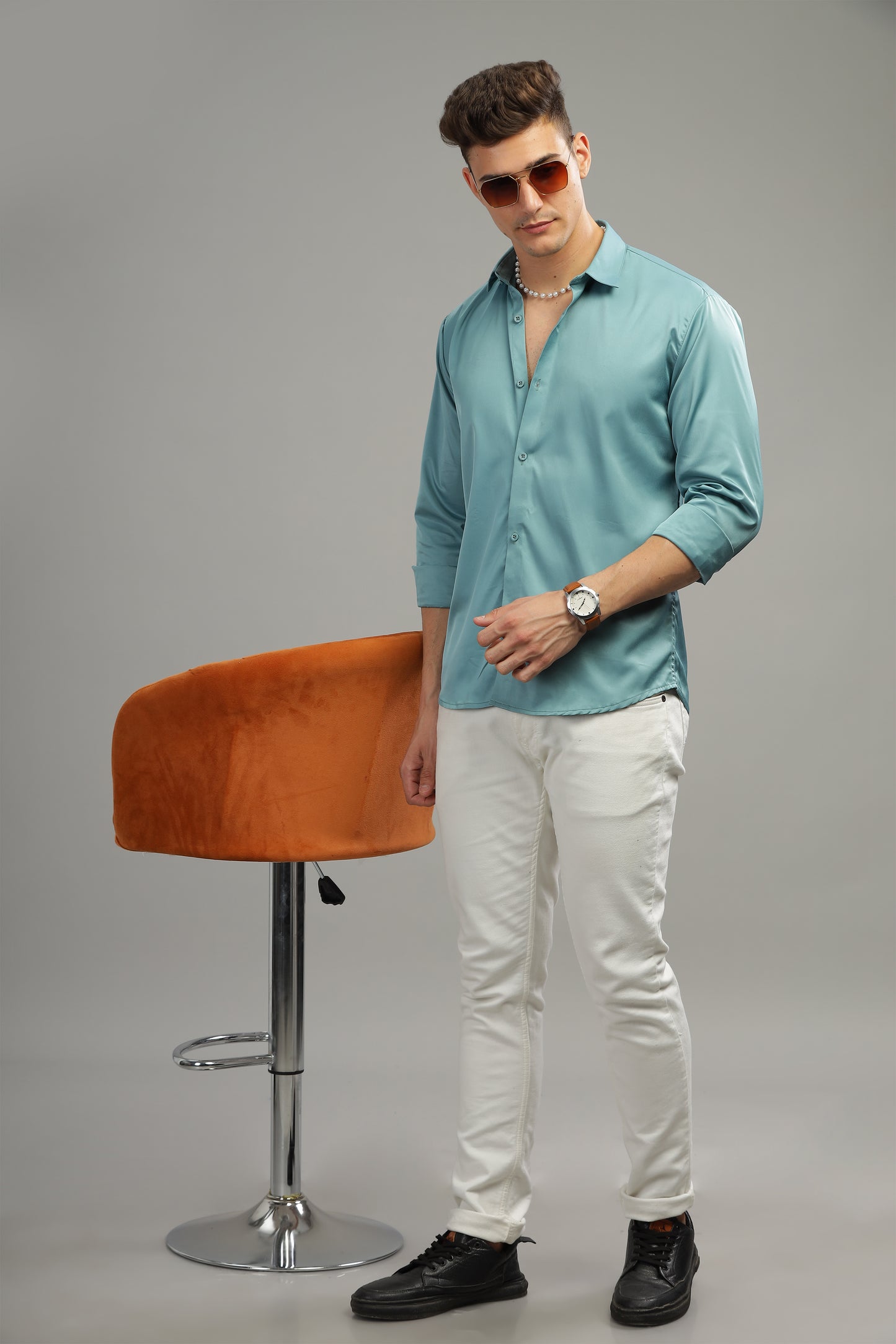 Aqua Mist Satin-Finish Shirt