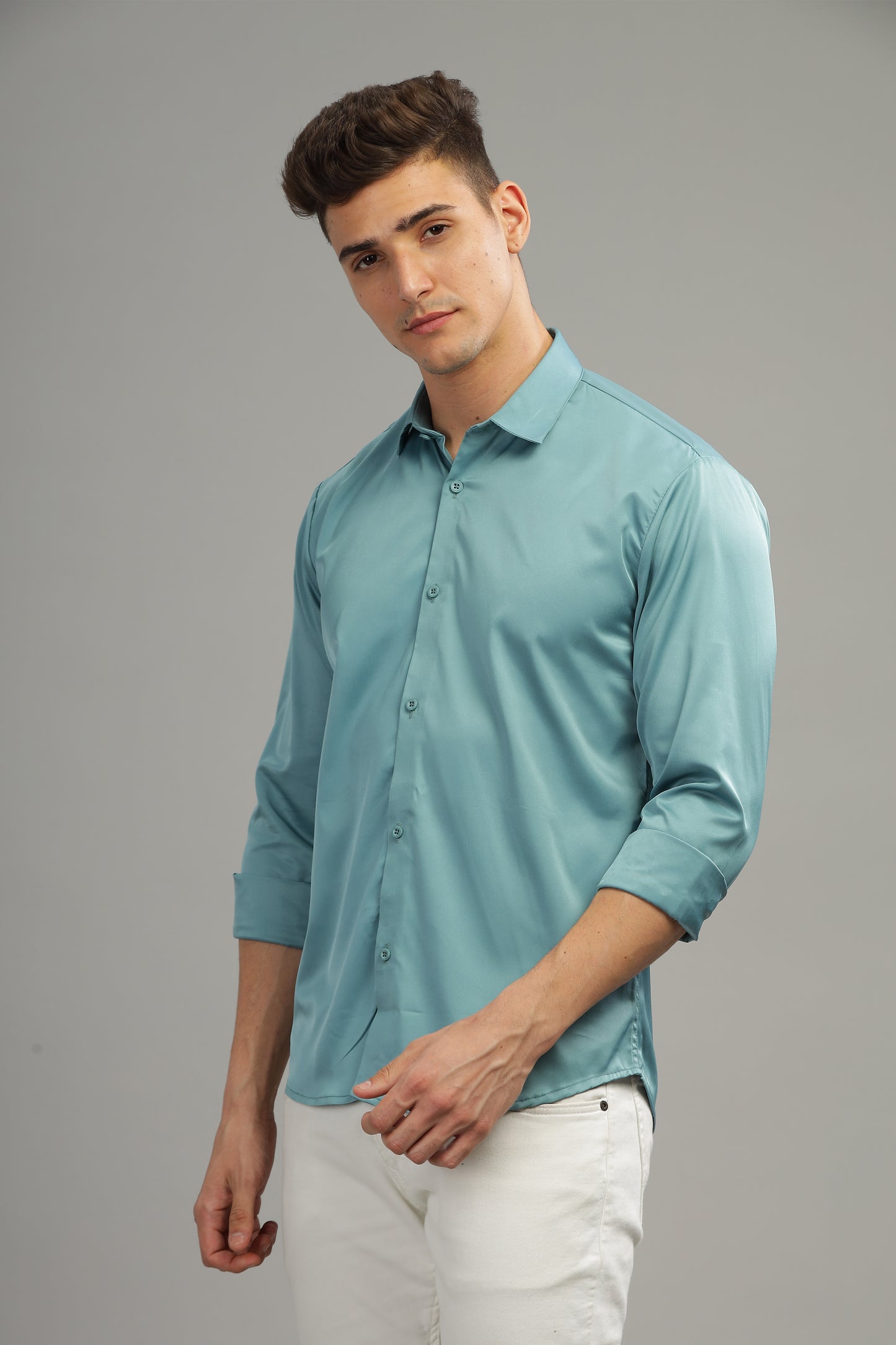 Aqua Mist Satin-Finish Shirt