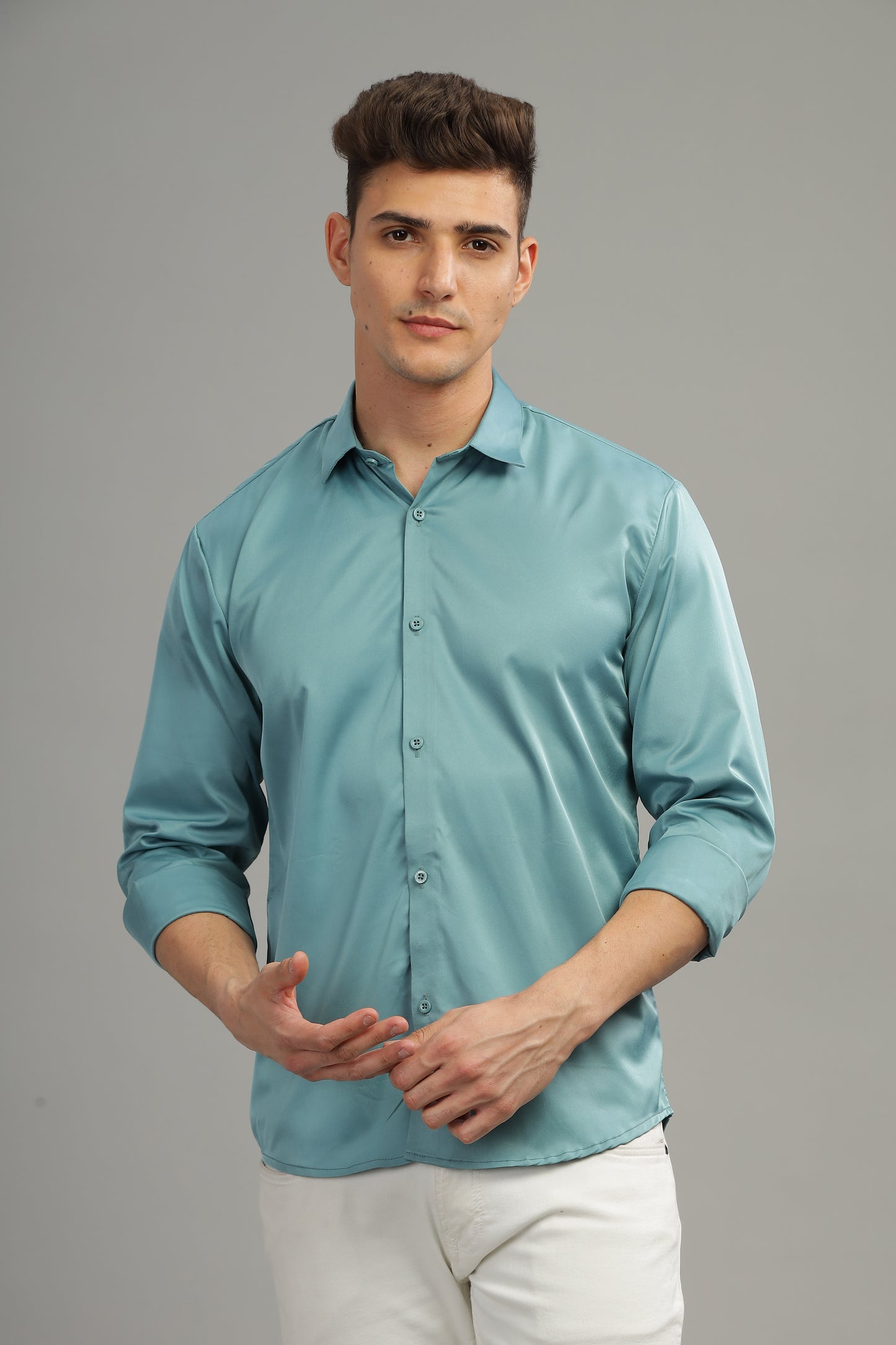Aqua Mist Satin-Finish Shirt