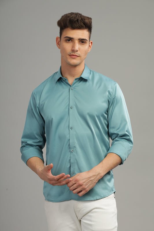 Aqua Mist Satin-Finish Shirt