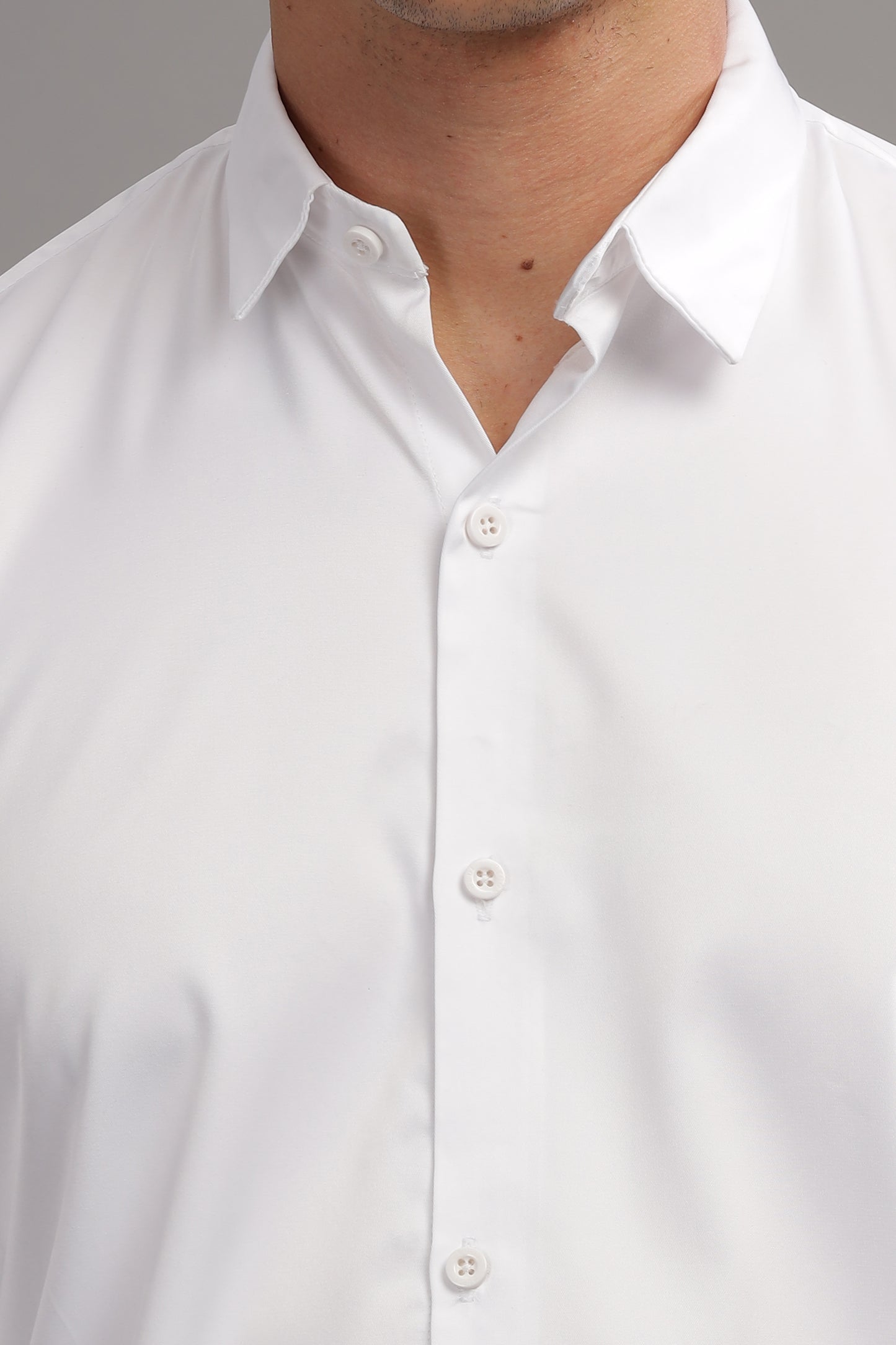 Cloud White Luxe-Satin Band-Collar Shirt