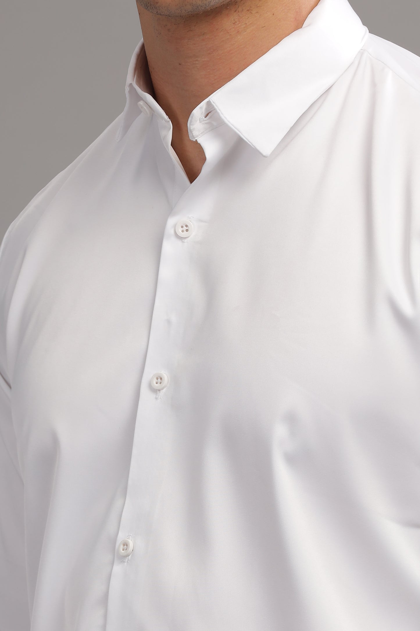 Cloud White Luxe-Satin Band-Collar Shirt
