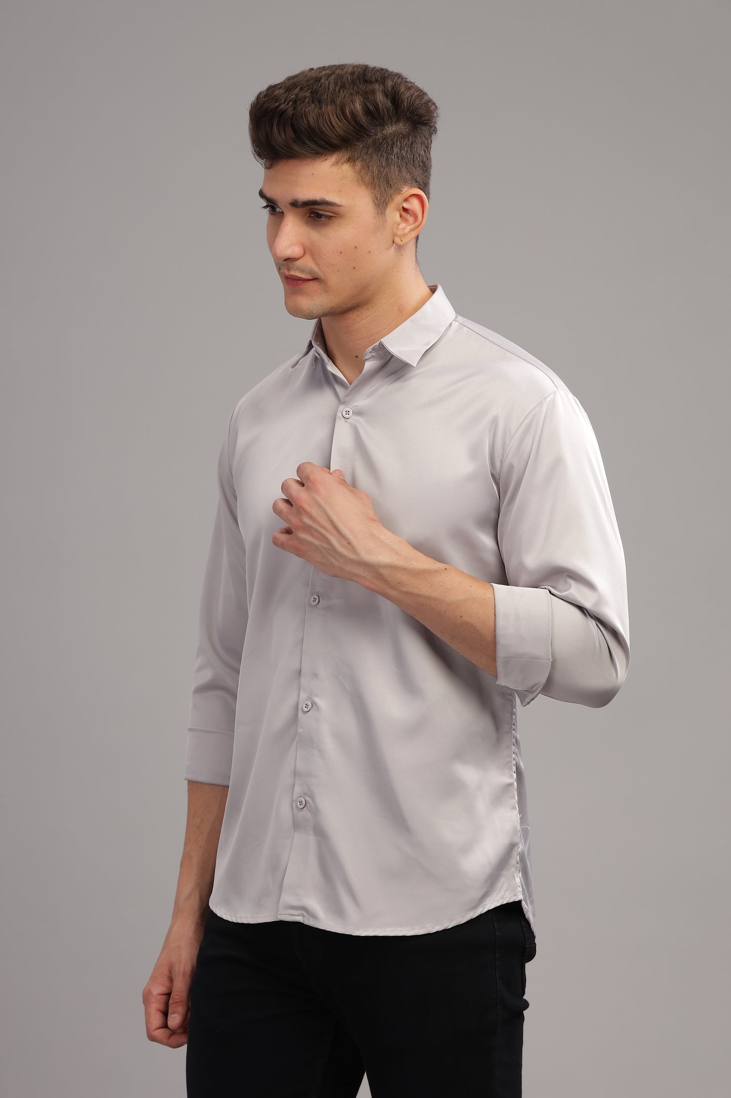 Silver Mist Luxe-Satin Shirt