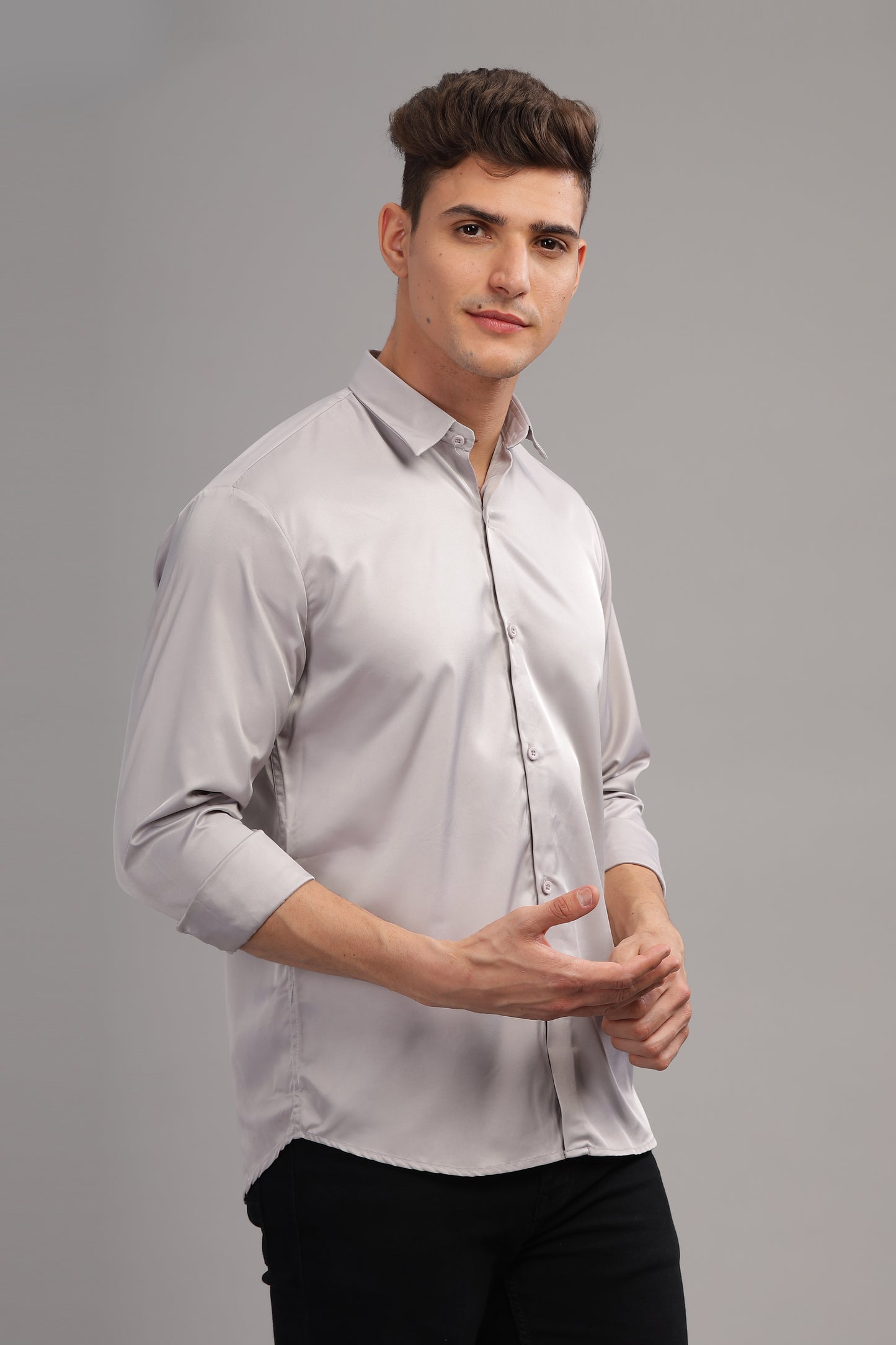 Silver Mist Luxe-Satin Shirt