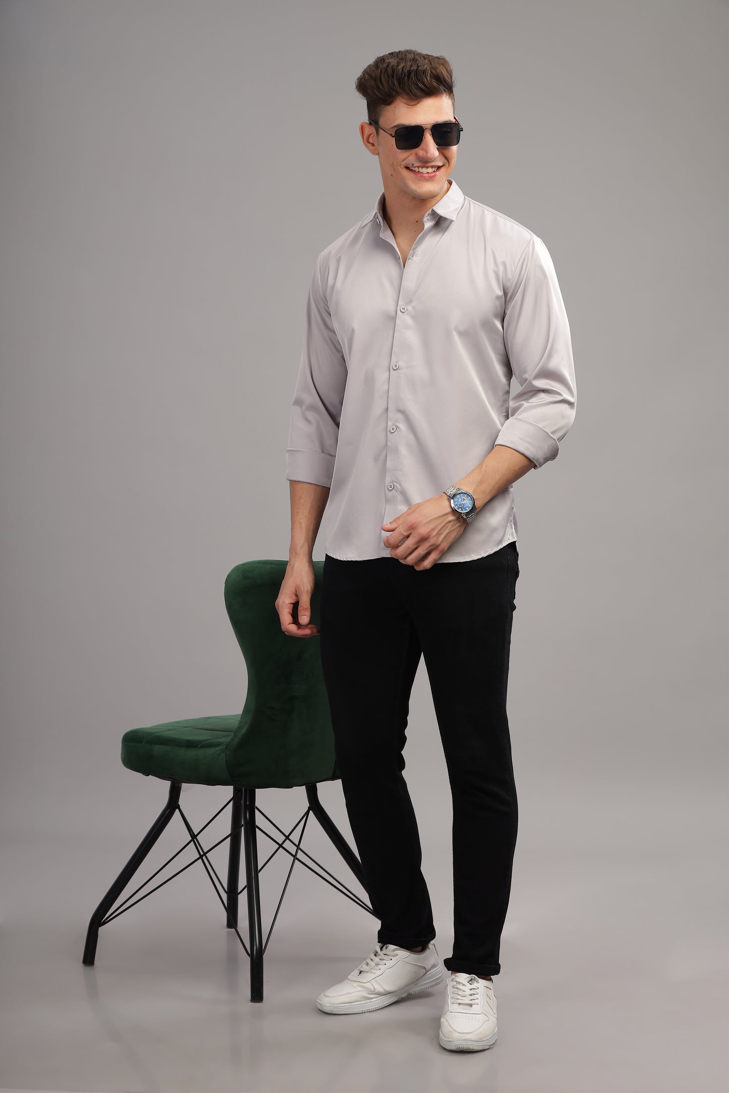 Silver Mist Luxe-Satin Shirt