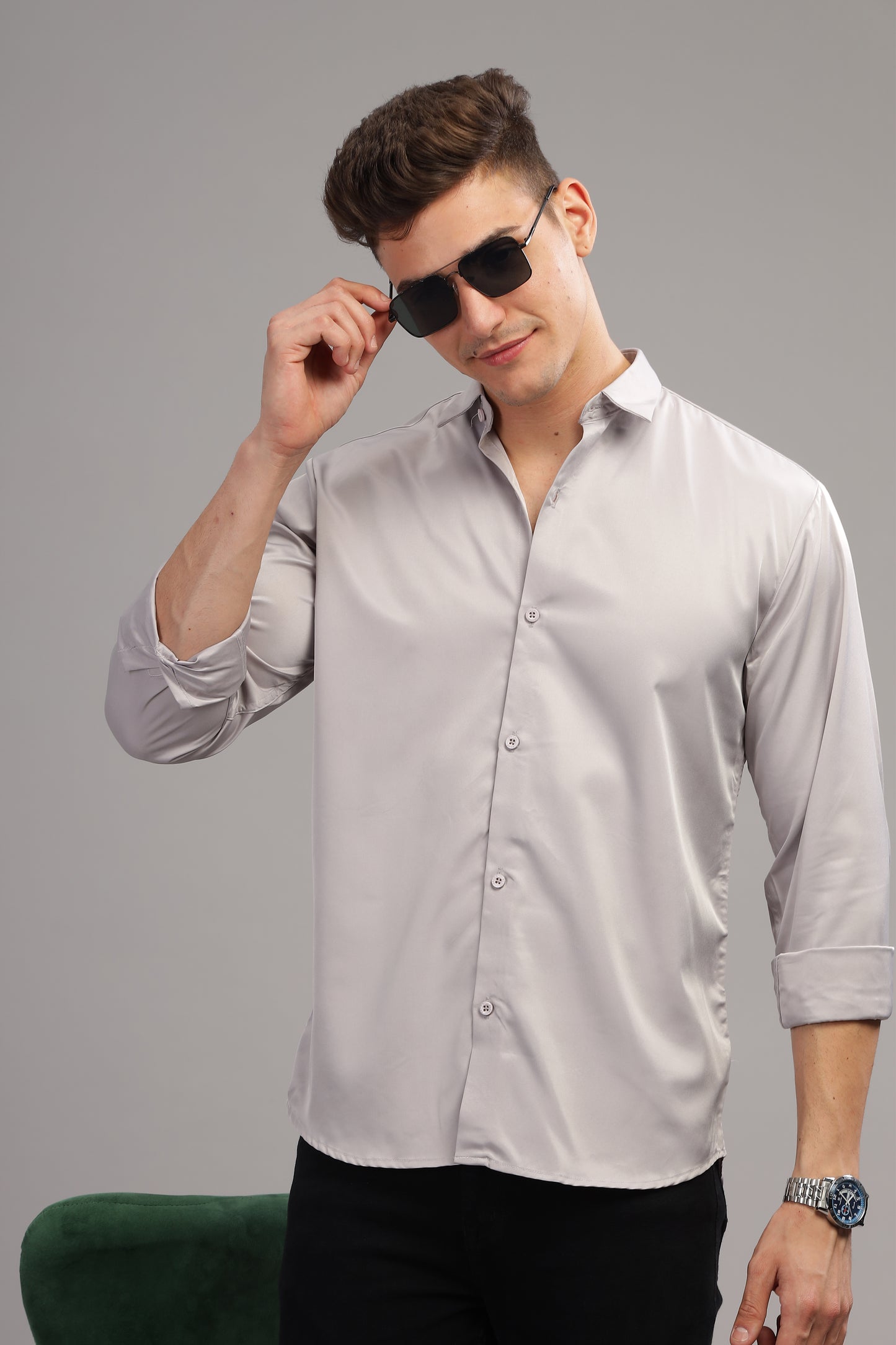 Silver Mist Luxe-Satin Shirt