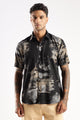 Men’s Ink-Wash Pagoda Landscape Short-Sleeve Shirt – Black/Sand