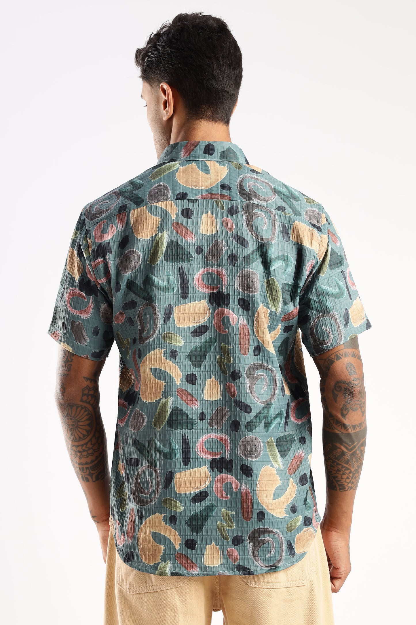 Men’s Abstract Confetti Print Short-Sleeve Shirt – Sea Green