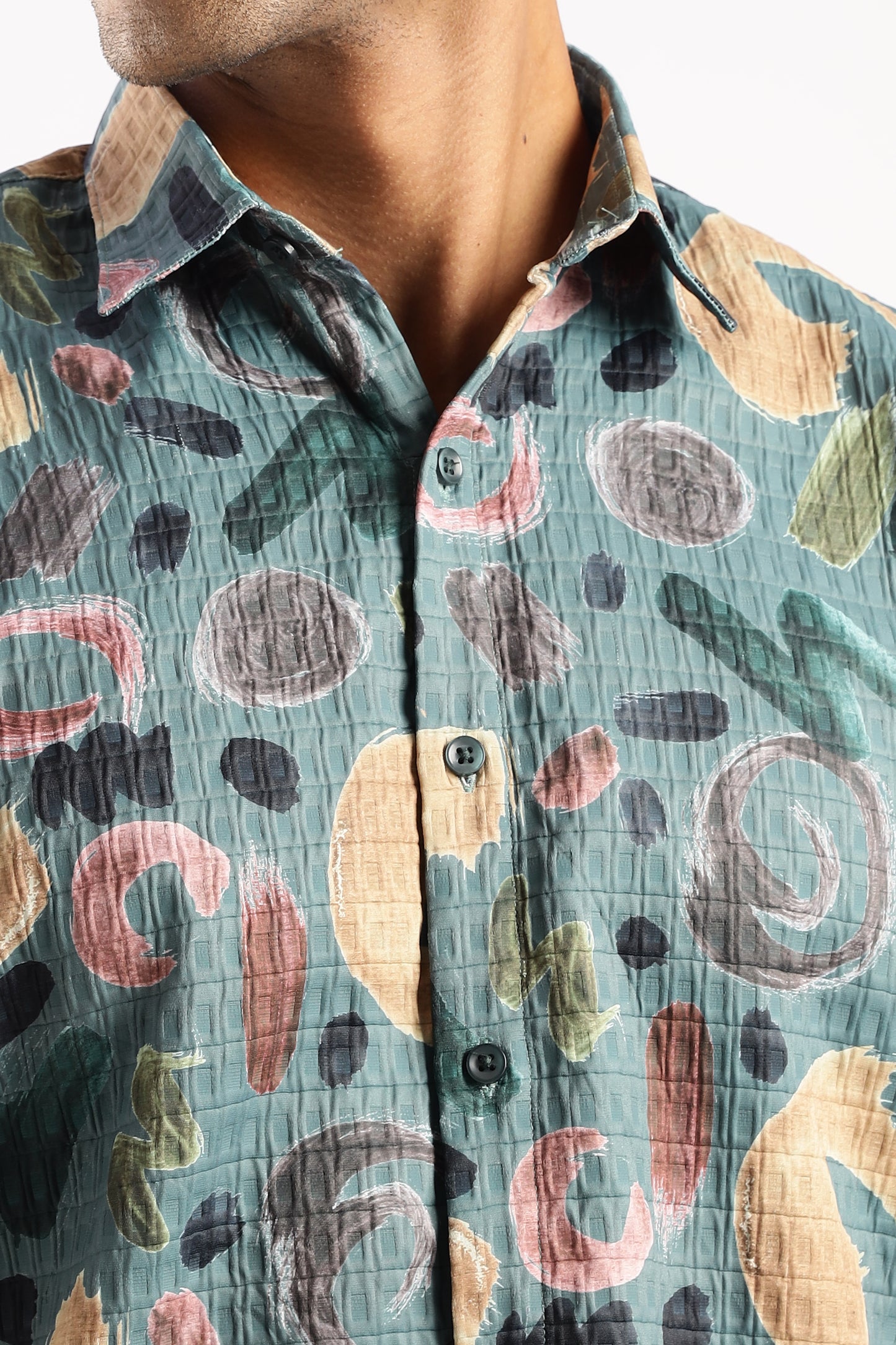 Men’s Abstract Confetti Print Short-Sleeve Shirt – Sea Green