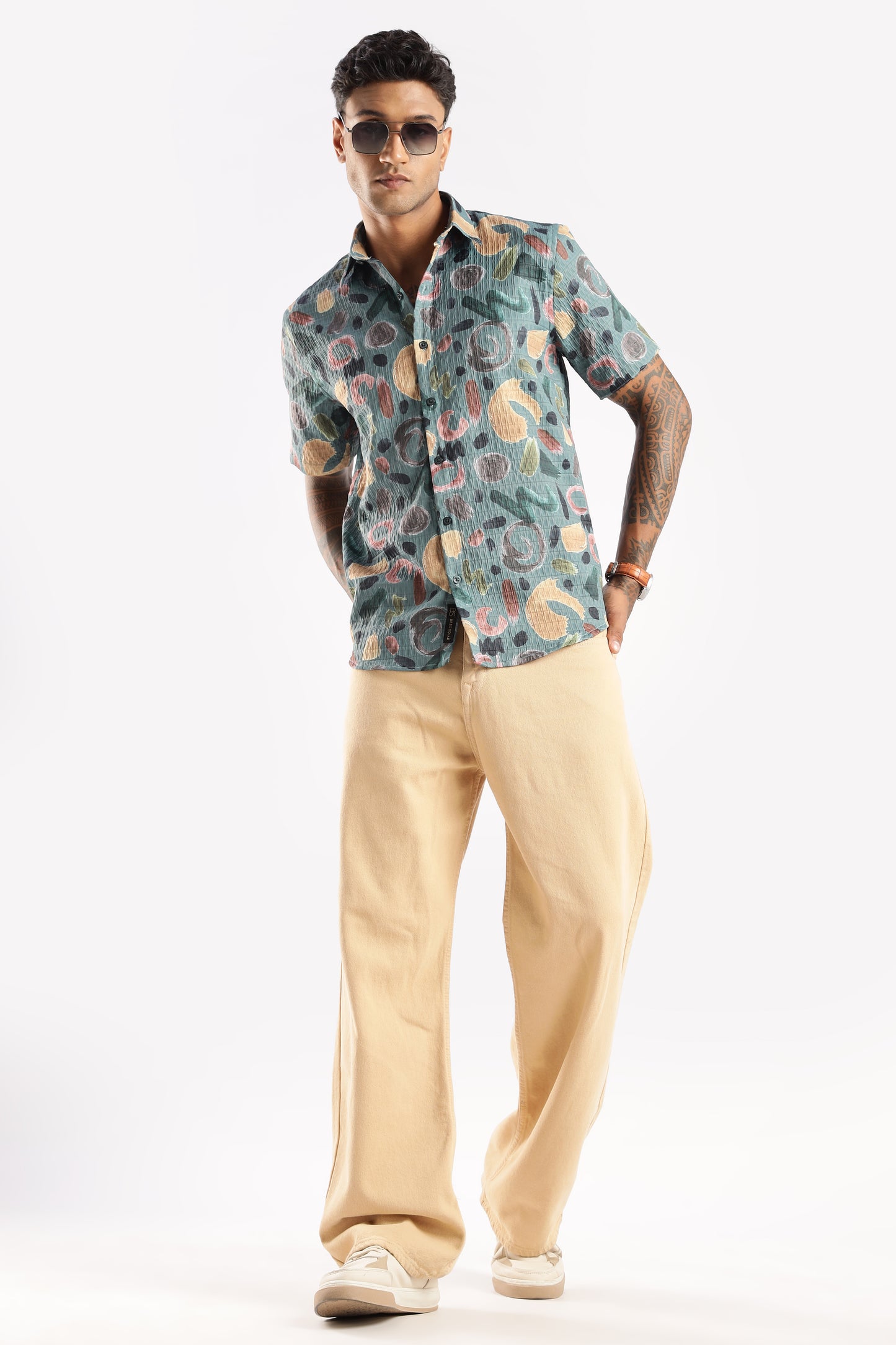 Men’s Abstract Confetti Print Short-Sleeve Shirt – Sea Green