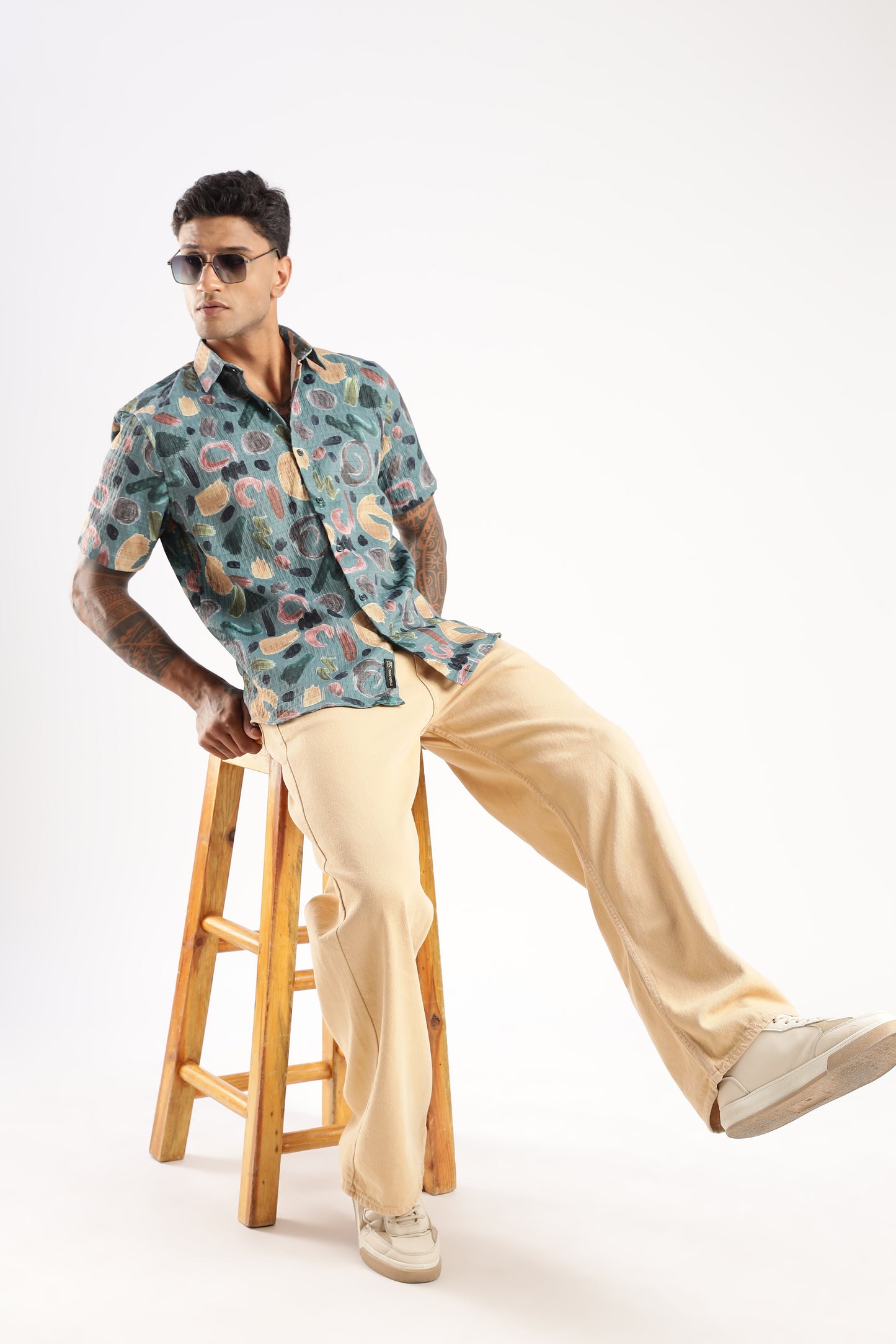 Men’s Abstract Confetti Print Short-Sleeve Shirt – Sea Green