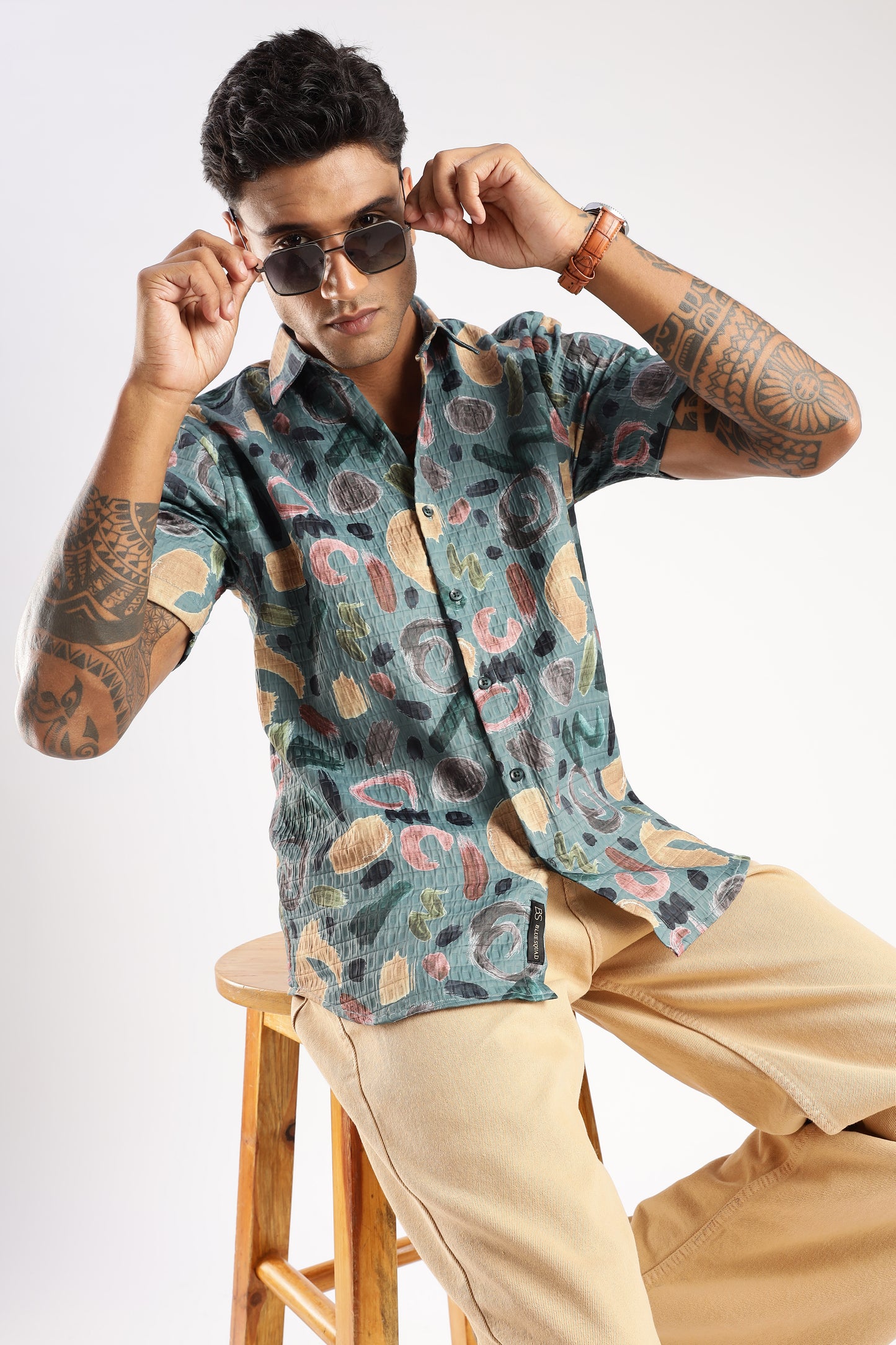 Men’s Abstract Confetti Print Short-Sleeve Shirt – Sea Green