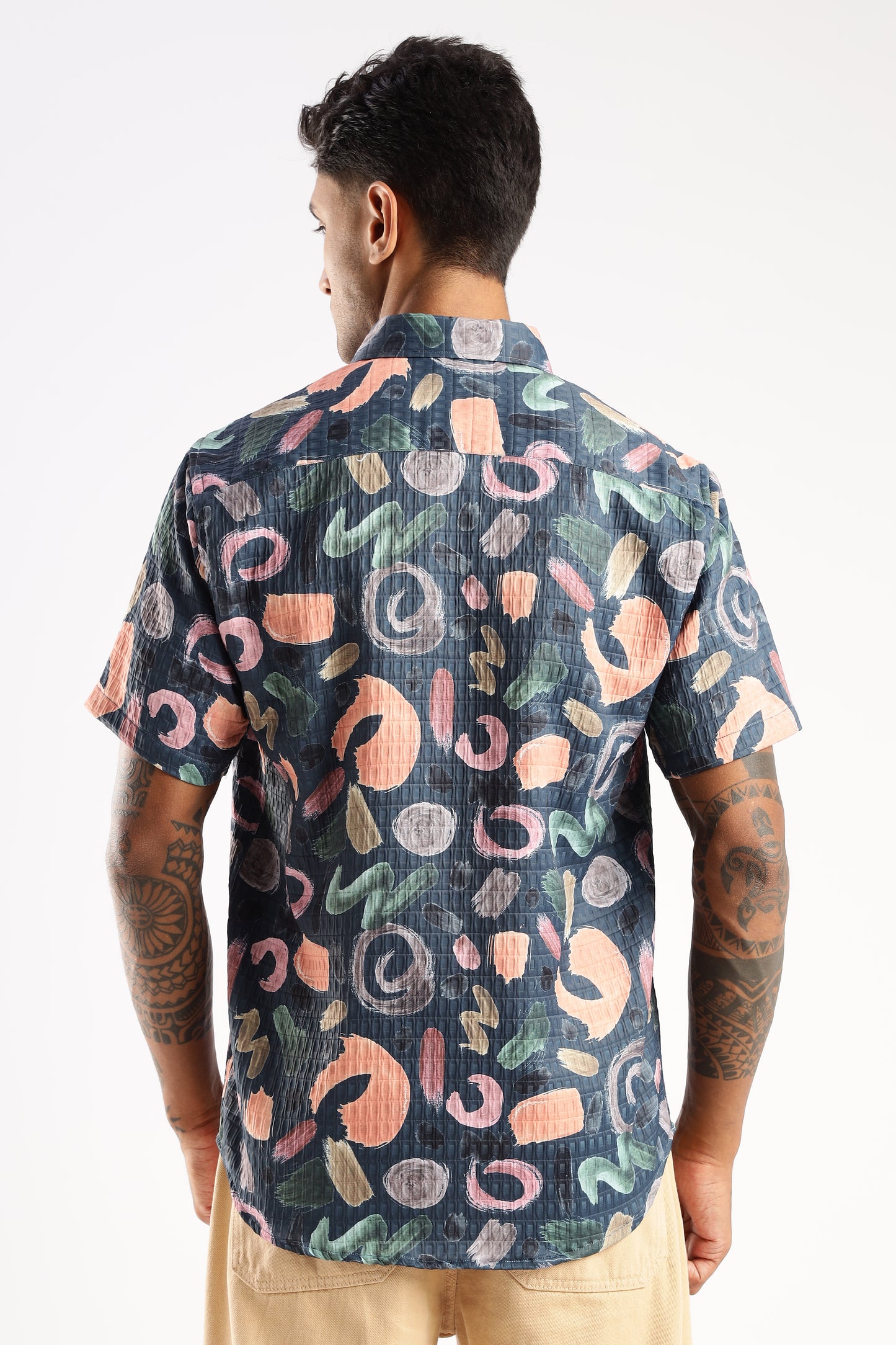 Men’s Abstract Confetti Print Short-Sleeve Shirt – Navy