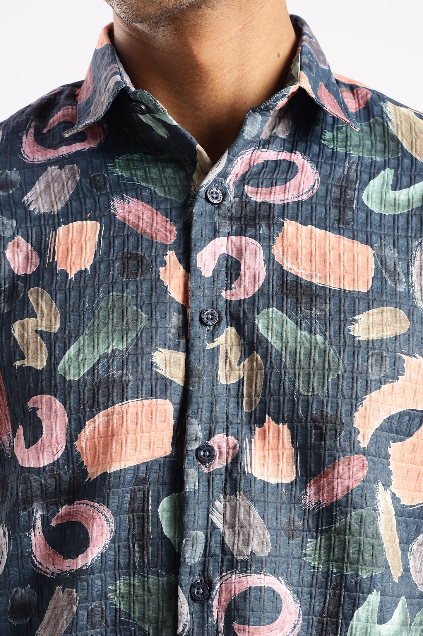 Men’s Abstract Confetti Print Short-Sleeve Shirt – Navy