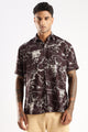 Men’s Vintage Map Print Short-Sleeve Shirt – Burgundy/Ivory