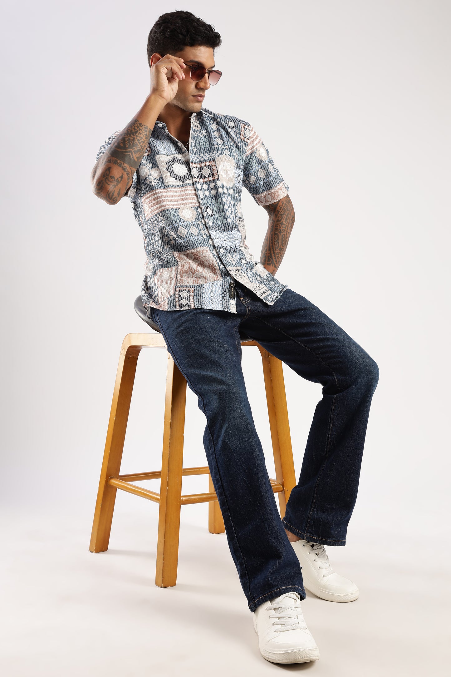 Men’s Patchwork Mosaic Print Short-Sleeve Shirt – Slate & Sand