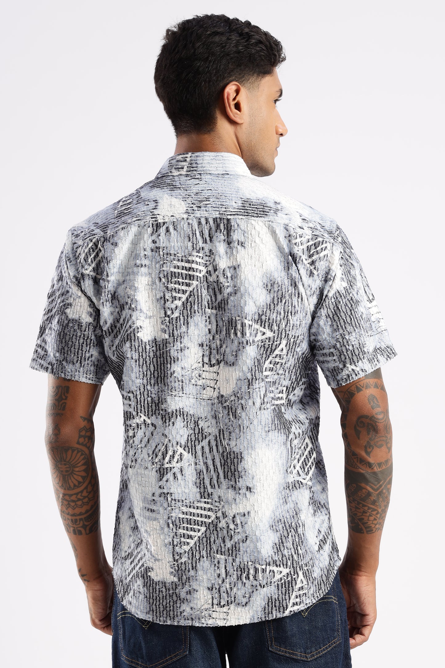 Men’s Monochrome Geo Brush Short-Sleeve Shirt – Charcoal/Grey