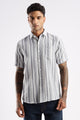 Men’s Linen-Look Vertical Stripe Short-Sleeve Shirt – Ash Grey & White
