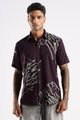 Men’s Graffiti Placement Print Short-Sleeve Shirt – Wine/Grey